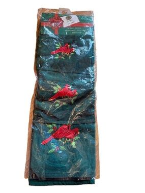 🆕Sultans linens 3 piece winter forest green towel set red cardinals guest bath